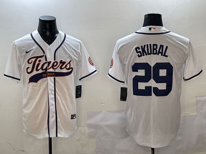 Men Detroit Tigers #29 Skubal White Joint Name 2025 Nike MLB Jersey style 1->detroit tigers->MLB Jersey